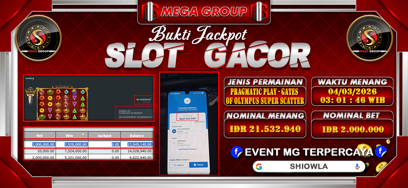 Bukti JP situs Shiowla hari Rabu, 04 Maret 2026