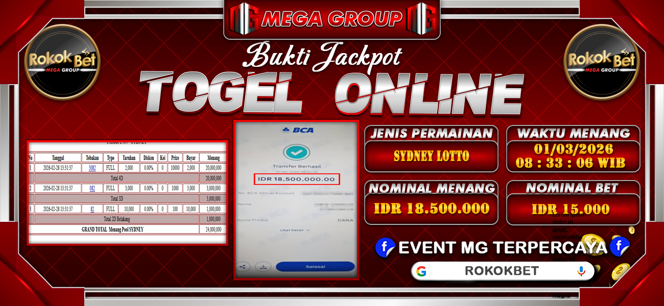 Bukti JP situs Rokokbet hari Senin, 02 Maret 2026
