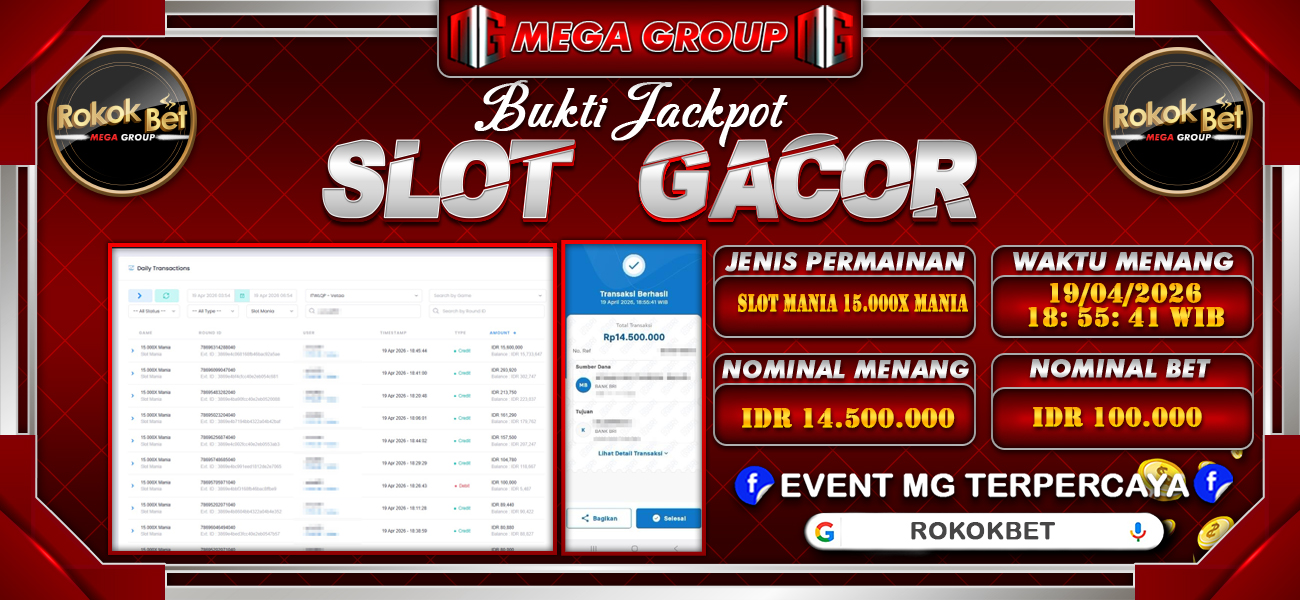 Bukti JP situs Rokokbet hari Minggu, 19 April 2026