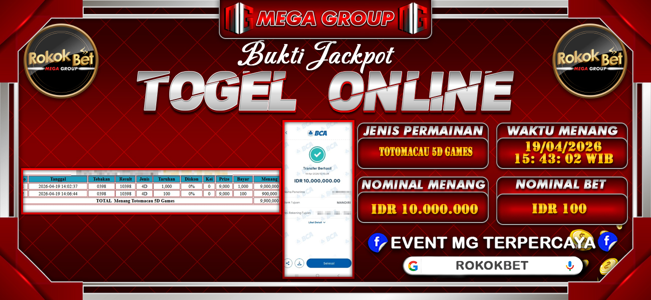 Bukti JP situs Rokokbet hari Minggu, 19 April 2026