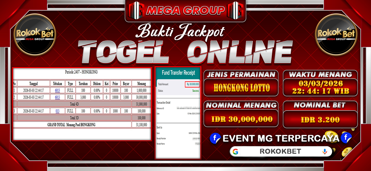 Bukti JP situs Rokokbet hari Selasa, 03 Maret 2026